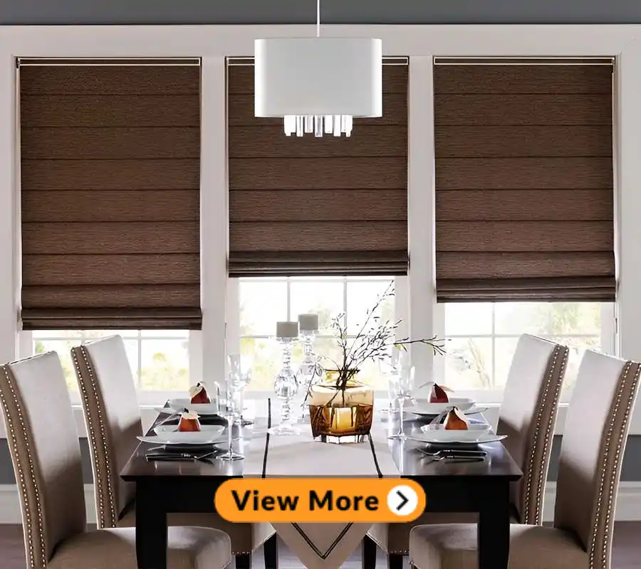 elegant brown colour roman blind in a dining area