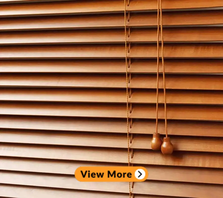 timber made venetian wooden blind with strings in a window