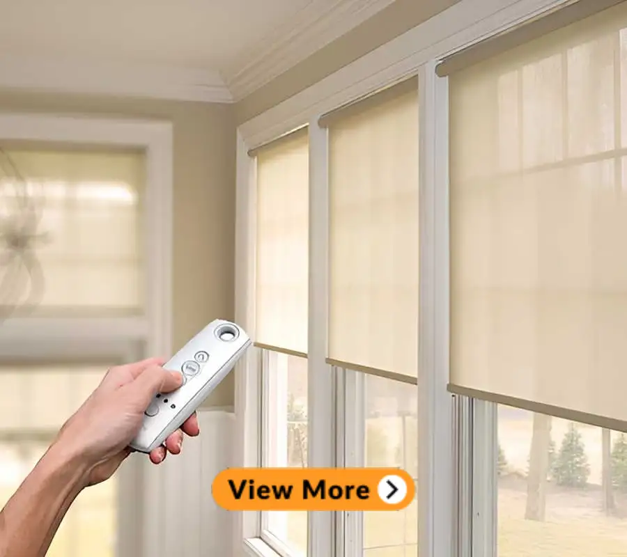 person pointing the remote control towards the motorised blind