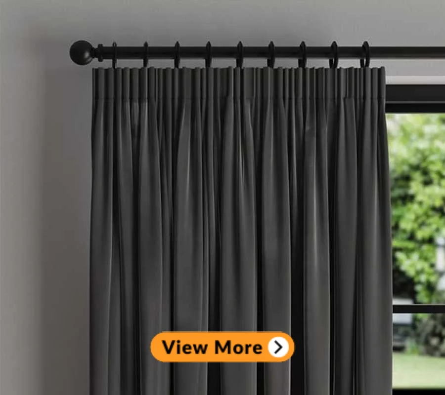 black fabric of a versatile pleat curtain